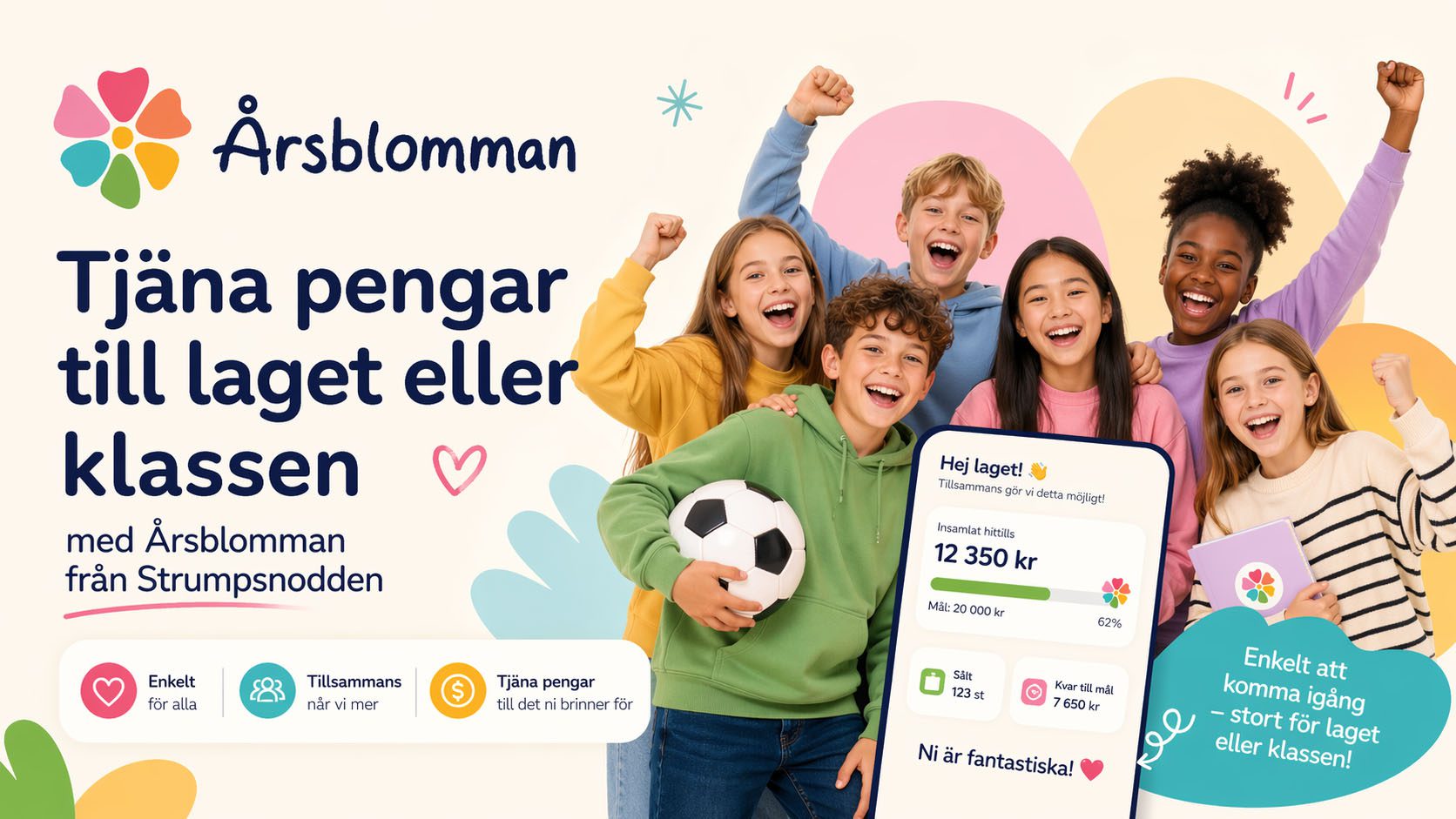 Barn och ungdomar som samlar in pengar till laget eller klassen med Årsblomman